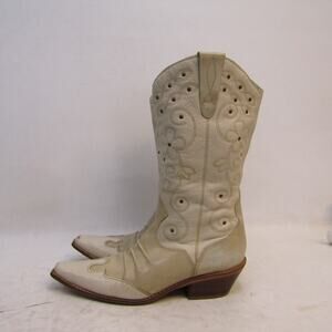 Matisse Womens Size 7.5 M Beige Leather Floral Cowboy Mid Calf Fashion Boots